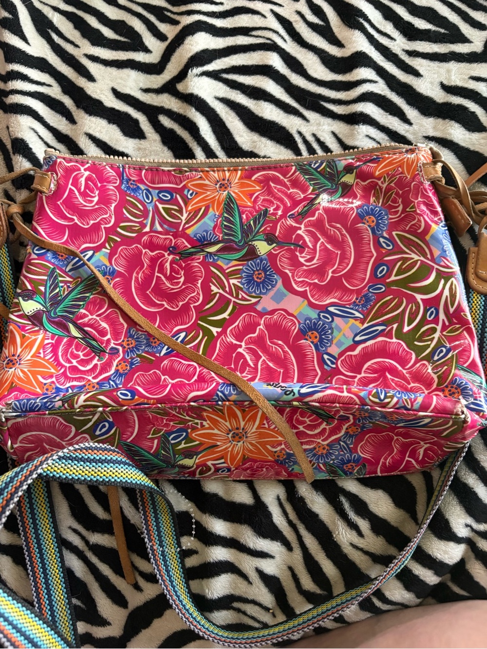 Consuela Pink Floral Crossbody with Hummingbird Motif